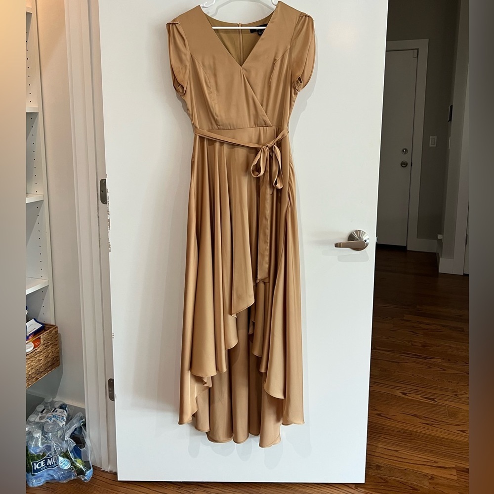 Lulus Fallen For You Champagne Gold Satin High-Low Maci Dress - Picture 5 of 11